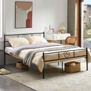 H.J WeDoo Rám postele pro dvojlůžko Kovový rám postele pro hosty, postel pro mládež s roštovým rámem, do ložnice pro hosty 140 x 190 cm, černá barva