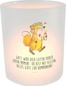 Mr. & Mrs. Panda Deko Windlicht Fuchs Kommunion Mädchen - Transparent - Geschenk, Windlicht Deko, Kommunion Dankeschön, Kommunion Geschenk, Konfirmation Geschenk, Liebe