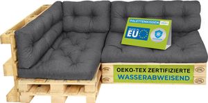 Pillows24 - Polštáře na palety odolné proti vodě a UV záření - SADA 6 | polštáře na europalety 120x80 - nábytek z palet - venkovní/venkovní, tmavě šedá
