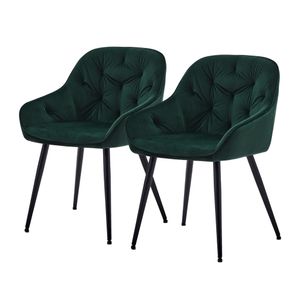 CIPOP 2er Set Esszimmerstühle Samt, mit Armlehne und Metallbeinen, Grün