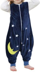 Baby Tier Schlafsack mit Füßen, Unisex Ärmellose Kinderpyjamas Flanell 4 Jahreszeiten Schlafanzug für 2-3 Jahre, Blaue Sterne /L