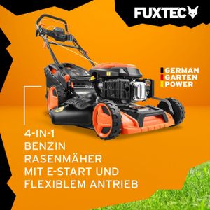 FUXTEC Benzin Rasenmäher | Motormäher 6PS | Benzinmäher mit Antrieb + E-Start + FlexSpeed | 510mm | 196ccm | 36kg | 60L | ab 1001m² | FX-RM5196eSPRO