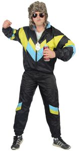 80er Jahre Trainingsanzug Kostüm für Herren - schwarz gelb babybla, Größe:XXXL