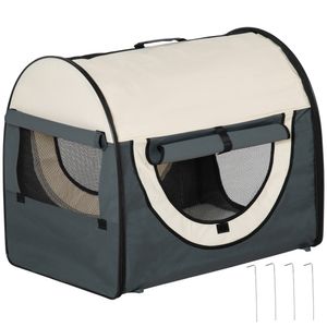 PawHut Hundebox faltbare Hundetransportbox Haustierrucksack mit Kissen Reisetasche Transportbox für Tier wasserdicht Oxfordstoff Dunkelgrau 70 x 51 x 59 cm