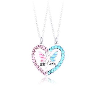 Bixorp Náhrdelník priateľstva pre dvoch s motýlim srdcom - strieborná retiazka s ružovou a modrou farbou - 45 cm + 5 cm nastaviteľný - BFF náhrdelník