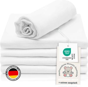 5er Set Musselin Spucktücher aus Baumwolle in 80x80, hygienisch, weiß