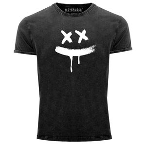 Herren Vintage Shirt Creepy Smile Sneaky Printshirt T-Shirt Aufdruck Used Look Slim Fit Neverless®  schwarz XL