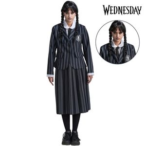 Wednesday Kostüm Deluxe Schuluniform Nevermore inkl. Perücke für Damen, Größe:S
