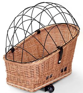 Hundefahrradkorb aus Weide mit Gitter für Gepäckträger XXL 60x39 cm (N-S), Kissen:ohne Kissen