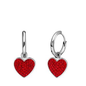 Lucardi - Damen Ohrringe aus Edelstahl, Herz mit Kristall, Roter Samt - Ohrringe - Stahl - Silberfarbig - Nickelfrei
