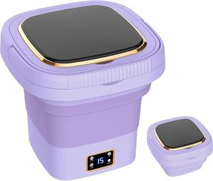 Waschmaschine, 9L Klappbare Waschmaschine,3 Reinigungsmodi Waschmaschine im Reiseformat mit Abtropfkorb,LED Digitalanzeige,Lila