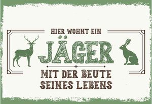 vianmo Drewniany znak 20x30 cm Hier wohnt ein Jäger mit der Beute