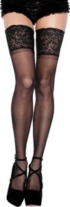 Leg Avenue - Schwarze Selbstklebende Strumpfhose Mit Breiter Spitze Übergrösse