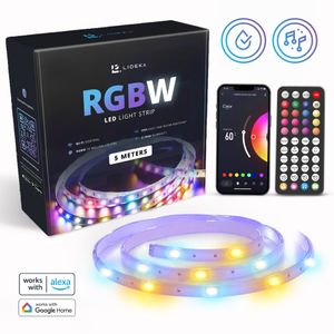 Lideka® - RGBW LED-Streifen Warm- und Kaltweiß 5 Meter - Selbstklebend mit Fernbedienung und App - Smarter LED-Streifen - Kompatibel mit Google Home,