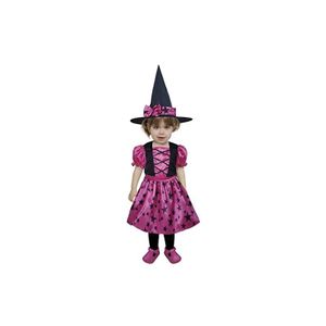 FIESTAS GUIRCA Dětský čarodějnický kostým Růžové hvězdy pro holčičku - dětský halloweenský kostým s čarodějnickým kloboukem 18-24 měsíců FIESTAS GUIRCA