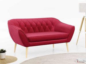 Sofa, Skandinavischer Stil, Holzbeine - PIRS - 2 Sitzer - Rot - Velours