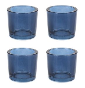Teelichthalter Glas 6,5x6cm dunkelblau 4er Set