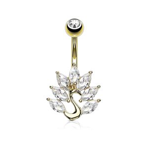 Bauchnabelpiercing Piercing Pfau Peacock Kristalle Nabelpiercing Bananabell Autiga® gold-klar
