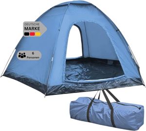 DELUKE® XXL Campingzelt 6 Personen ULLA blau | regenfest, atmungsaktiv | Familienzelt groß Gruppenzelt Kuppelzelt Zelt Camping Zelt Outdoor Zelten