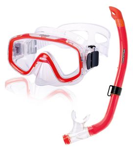 AQUAZON FUN  Schnorchelset, Tauchset, Schwimmset, mit Schnorchelbrille und Schnorchel für Kinder von 3-7 Jahren , Farbe:rot transparent