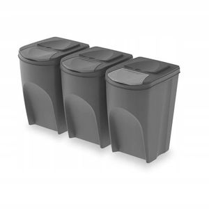 Prosperplast Sortibox Mülleimer Mülltrennsystem Abfalleimer Behälter 3x35L, Grau
