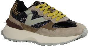 Victoria 807103 Damensneaker, Leder/Synthetik, Beige/Schwarz, Wechselfußbett - Damenschuhe Top Trends, Beige, leder/synthetik