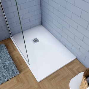 Duschwanne 90x140x3cm Duschtasse flach Rechteckig + Decke (Edelstahl) Abfallset + Ablaufschlauch
