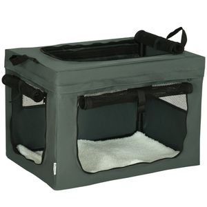PawHut Hundetasche Hundebox mit Meshfenster, Katzentransportbox mit Kissen, Transportbox, Transporttasche für Hunde bis 4 kg, Oxford, Grau, 60 x 42 x 42 cm