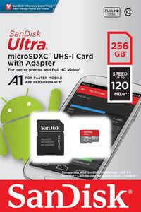 Karta pamięci SanDisk Ultra Android, microSDXC, 256 GB, 120 MB/s, A1, kl.10, UHS-I