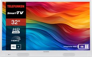 Telefunken 32 Zoll Fernseher tragbar mit Akku (HD Smart TV, Triple-Tuner, 6 Monate HD+ inkl.) weiß