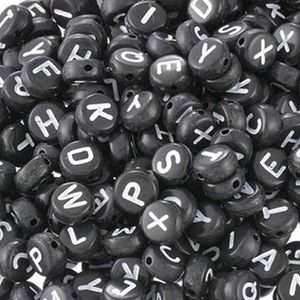 Buchstaben Perlen, 1000 Stück, 4x7 mm, schwarz mit weiß, rund, Buchstaben Mix
