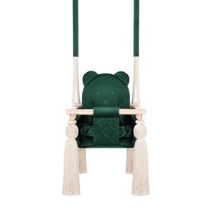 Indoor-Babyschaukel von Guguplanet Grün: Mit Sicherheitsgurten, Teddybär-Design, Holzrahmen, Anpassbares Seil, Einfach zu montieren