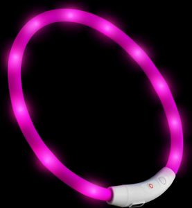 PRECORN LED USB-C Halsband Hund Silikon Hundehalsband Leuchthalsband für Hunde aufladbar per USB- (Größe S-L auf 18-65 cm individuell kürzbar) in pink