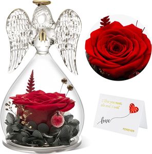 Ewige Rose in Engel Glaskuppel, Freundin, Ewige Blume mit Engel Figur, Geschenk Freundin, Geburtstagsgeschenk für Frauen, Mama Geschenk, Valentinstag Rose