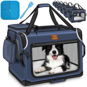 TRESKO® Hundebox faltbar Navyblau (XXL 92x63x63cm) inkl. Leckmatte, Spatel & Reflektoren | Transportbox für Hunde und Katzen | Hundetransportbox für kleine & große Hunde | Hundetasche robust