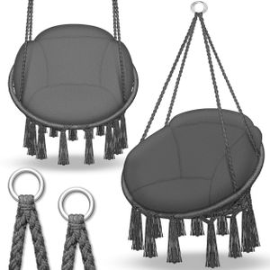 tillvex Hängesessel Anthrazit mit großem Kissen150kg zum Aufhängen | Hängestuhl Indoor & Outdoor | Hängekorb wetterfest | Schaukelkorb