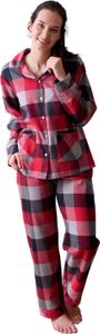 Damen Flanell Pyjama Schlafanzug langarm in edlen Karodesign zum durchknöpfen -  64143 ; rot , 36