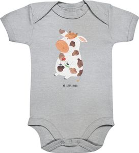 Mr. & Mrs. Panda Organic Baby Body Kuh 3. - 6. Monat - Heather Grey - Geschenk, Mädchen, Wickelbody, Babystrampler, Träume, Magie, Bauernhof, Hoftiere, Strampler, Kühe