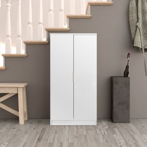 Multifunktions-Kleiderschrank mit zwei Türen mit sechs Einlegeböden, Farbe Weiß, Maße 55 x 108 x 36 cm