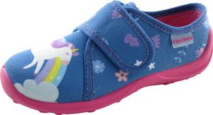 Fischer Kinder Hausschuh Einhorn kuschelig und rutschfest Klettverschluss 552331, Größe:26 EU, Farbe:Blau