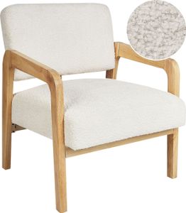 BELIANI Fotel biały boucle jasne drewno rama w stylu retro tapicerka baranek