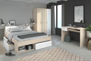Parisot Schlafzimmer komplett Set "Most73" Jugendzimmer mit Stauraumbett 140 cm, Kleiderschrank und Schreibtisch