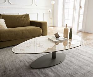 DELIFE Couchtisch Vibana 140x80 cm Keramik Minas Melange Weiß-Beige Gestell Effektfinish Titan