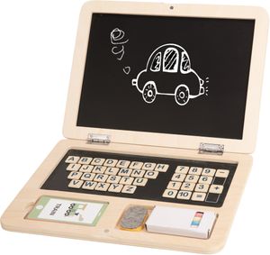 Tooky Toy Kinderspielzeug Holz-Laptop TH819, Magnet-Buchstaben, bunte Kreide beige