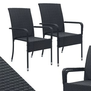 Juskys Polyrattan Gartenstühle Yoro 2er Set - mit Armlehnen & Rückenlehne - 2 Stühle stapelbar - Rattan Stuhl Garten - Stapelstuhl Schwarz