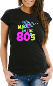 Damen T-Shirt Geburtstag  the 80's Retro Eighties Achtziger Geschenk Fun-Shirt Slim Fit Moonworks® schwarz XL