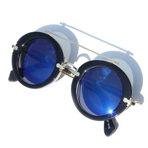 Retro Sonnenbrille Verspiegelt rund mit Bügel schwarz