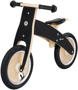 Laufrad Holz mit aufgepumpten Rädern, Lauflernrad ohne Pedale, Sattel höhenverstellbar ab 3 Jahren Schwarz