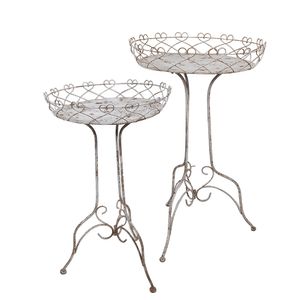 Clayre & Eef Pflanztisch 2er Set Ø 52x84/ Ø42x66 cm Weiß Braun Metall