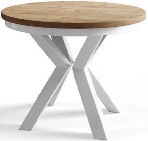 Kulatý jídelní stůl LOFT, průměr rozkládacího stolu: 100 cm/180 cm, barva stolu v obývacím pokoji: hnědá, s kovovými nohami v bílé barvě